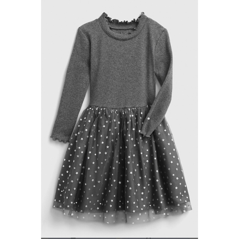 Baby GAP Toddler 2T Gray Ribbed Knit Star Celestial Tulle Holiday Dress